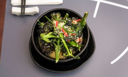 Purple sprouting broccoli with chilli: ‘A bowl of vigour and class.’