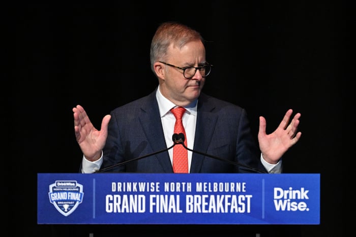 Anthony Albanese speaks at the AFL grand final breakfast in Melbourne