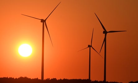 Wind turbines at sunset