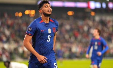 Ricardo Pepe celebrates scoring a goal during the second half of a CONCACAF Nations League match against Trinidad and Tobago.