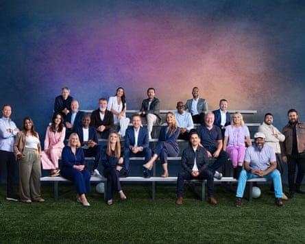 The cast of ITV’s World Cup coverage pose for a promotional photo on benches