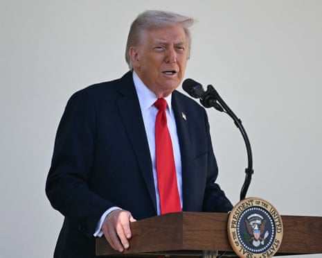 Donald Trump speaks at a lunch in the Rose Garden of the White House.