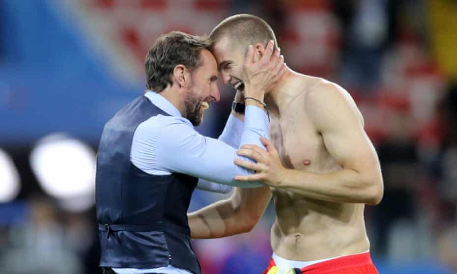 Gareth Southgate celebrates with Eric Dier after England’s penalty shootout victory in their World Cup last-16 tie against Colombia at the Spartak Stadium, Moscow.