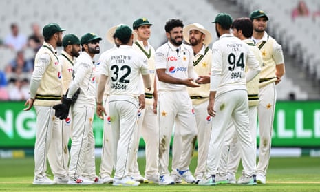 Aamir Jamal and Pakistan celebrate dismissing Steve Smith on day one of the Boxing Day Test