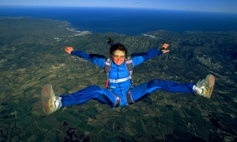 woman jumping from a plane