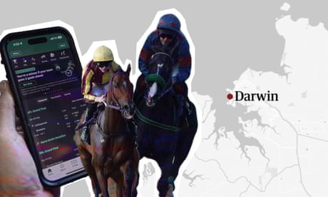 Composite showing phone betting, horse racing and map of the NT