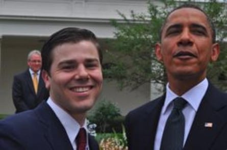 Dan Price Aged 26, meeting President Obama, after winning a young entrepreneur award.
