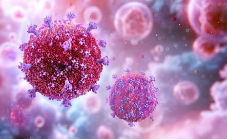 Pink balls with a coral-like surface and purple shoots sticking out of them float through a sea of similar balls surrounded by clear bubbles. Pink balls with a coral-like surface and purple shoots sticking out of them float through a sea of similar balls surrounded by clear bubbles.