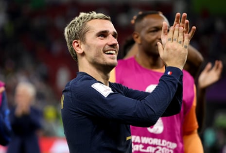 Antoine Griezmann of France celebrates victory over Poland.