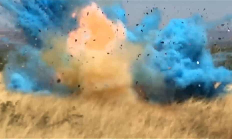 These still images taken from a video provided by the US Forest Service show the moment a gender-reveal party sparked a wildfire in Green Valley, Arizona, in April 2017. A New Hampshire family have caused reports of earthquakes by setting off 80 pounds of explosives as part of their gender reveal display. 