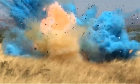 These still images taken from a video provided by the US Forest Service show the moment a gender-reveal party sparked a wildfire in Green Valley, Arizona, in April 2017. A New Hampshire family have caused reports of earthquakes by setting off 80 pounds of explosives as part of their gender reveal display. 