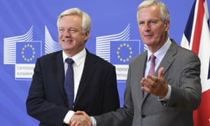 David Davis and Michel Barnier (right) at the start of this week’s round of talks in Brussels.