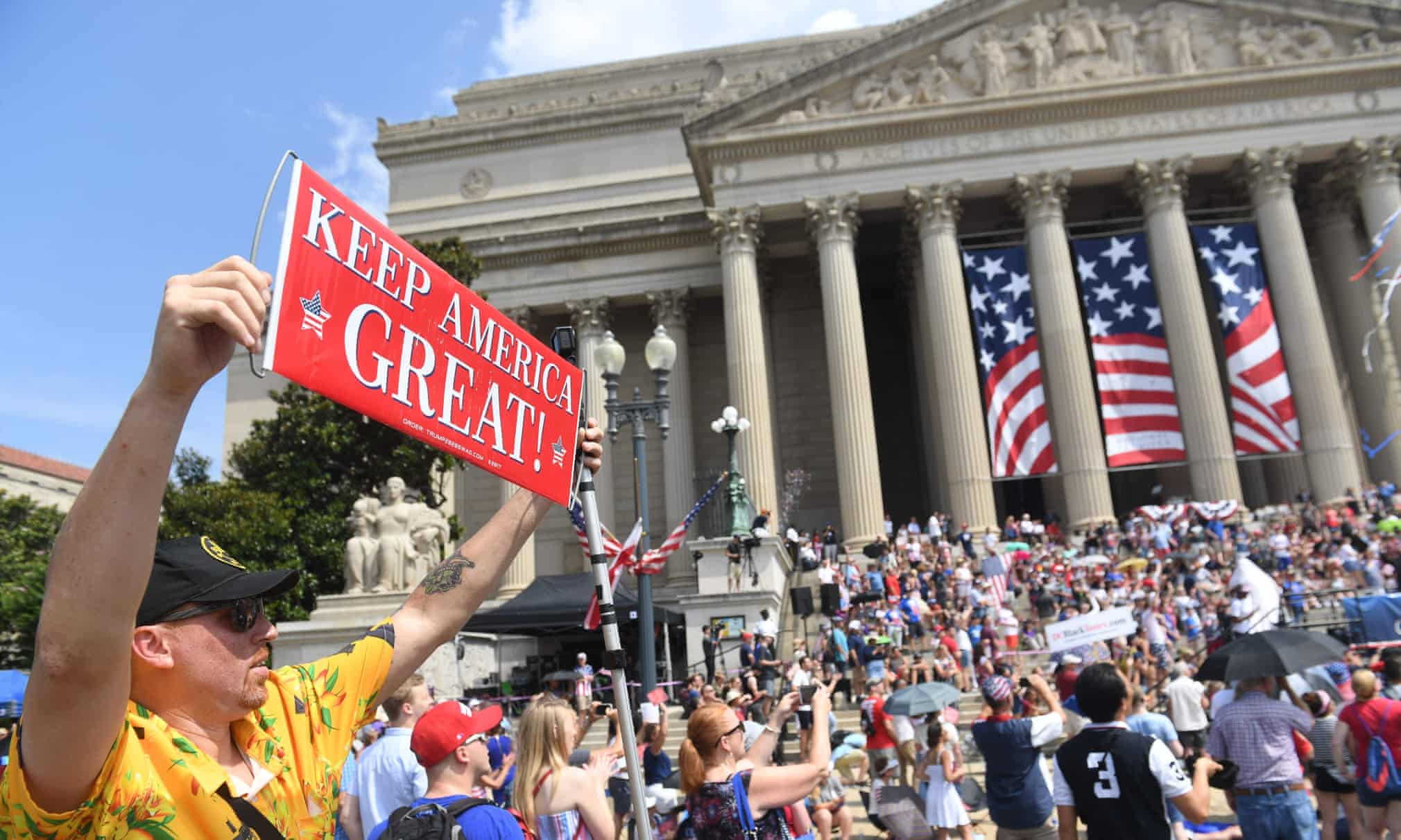 People march in the Independence Day parade in Washington DC on 4 July 2019