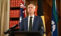 Minister for Immigration Andrew Giles speaks to media during a press conference,