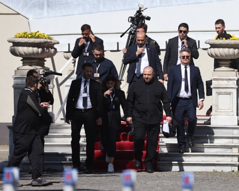 Ukrainian defence minister Rustem Umerov (C) and deputy foreign minister Sergiy Kyslytsya (front, R) leave after attending the second round of Ukraine-Russia peace talks at the Ciragan Palace in Istanbul, Turkey last month.