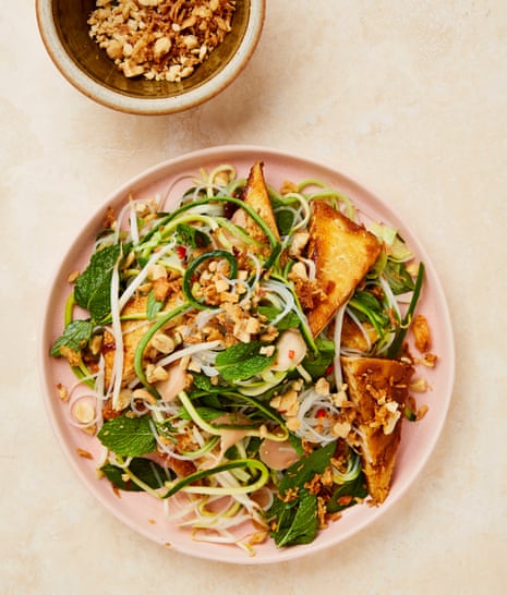 Meera Sodha's tamarind tofu with noodles, herbs and pickles.