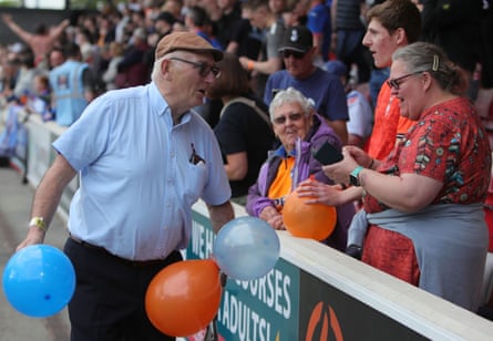 Frank Rothwell with fans during the National League semi-final match between York City and Oldham