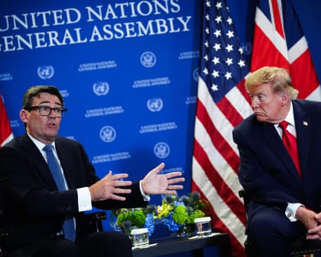 President Donald Trump meets with Britain's prime minister Andy Burnham during the United Nations General Assembly.