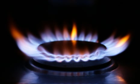 A lit ring on a gas hob.
