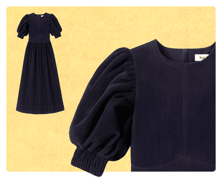 Navy Cord Puff Sleeve Midi Dress by M&S.