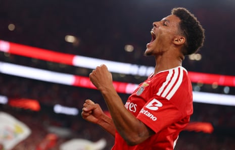 Benfica's Alexander Bah celebrates scoring their second goal.