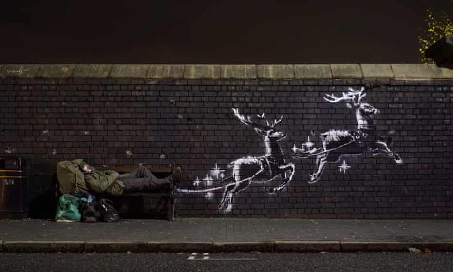 Banksy’s new artwork God Bless Birmingham which has surfaced in Vyse Street.