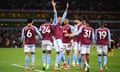 Aston Villa celebrate Ezri Konsa’s goal in a home win over Wolves