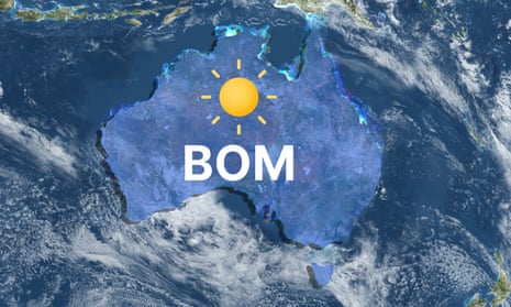 The letters BOM seen over a satellite view outline of Australia