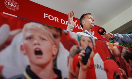 Denmark head coach Kasper Hjulmand speaks to the media.