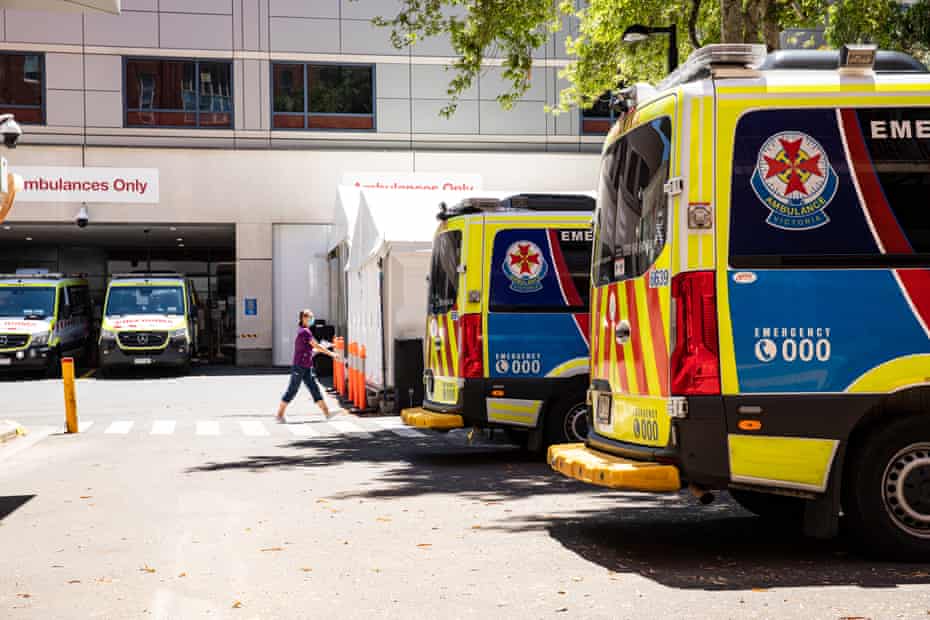 Ambulances outside a Melbourne hospital.