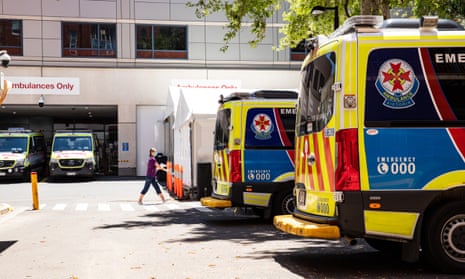 Ambulances outside St Vincent’s Hospital in Melbourne, Australia