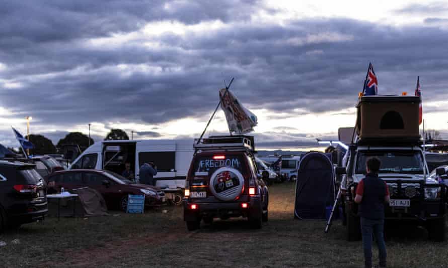 Anti-vaccine mandate protestors in Canberra on Saturday.
