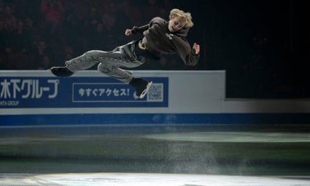 Ilia Malinin performs during the exhibition gala