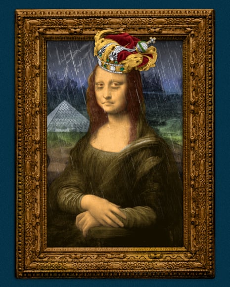 Graphic of Mona Lisa looking tired and grumpy and wearing a damaged crown