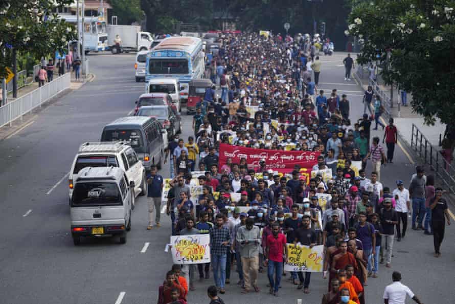 Students marching in protest in Sri Lanka