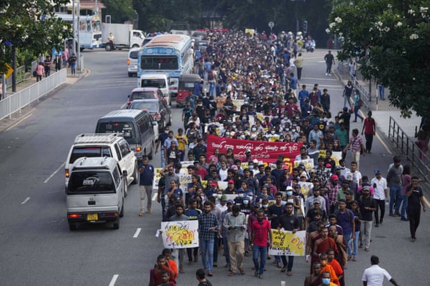 Students marching in protest in Sri Lanka