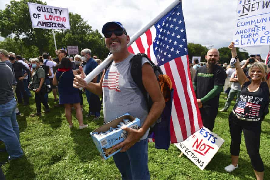 ‘Kentucky Phil’, a US Coast Guard veteran, protests during the rally in Washington DC.