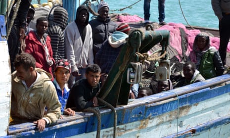 Migrants arrive at the port in the Tunisian town of Zarzis, some 50 kilometres west of the Libyan border, following their rescue by Tunisia’s coastguard and navy after their vessel overturned off Libya.