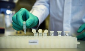 A researcher at the German biopharmaceutical company CureVac demonstrates work on a vaccine for the coronavirus at its laboratory in Tübingen.