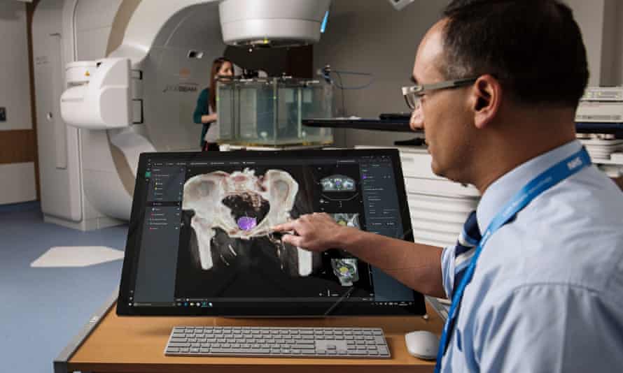 Dr Raj Jena uses a Microsoft system called InnerEye to mark up scans automatically for prostate cancer patients.