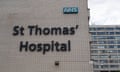 Exterior of hospital building with sign reading 'St Thomas' hospital'