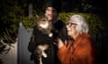 Mike Hohnen with his cat Bootsy and neighbour Enid Morrison in Rozelle in Sydney’s inner west