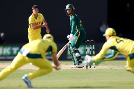 Rickelton watches as Inglis snaffles him.