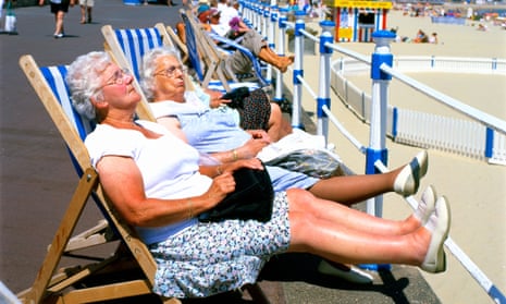 Elderly women snoozing in deckchairs