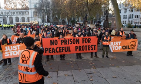 Just Stop Oil supporters, in London, December 2022, after 150 people were imprisoned for taking action with the group