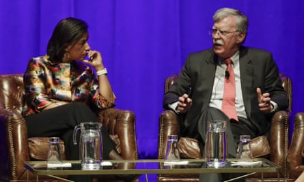 Susan Rice and John Bolton take part in a discussion on global leadership at Vanderbilt University, 19 February 2020 in Nashville.