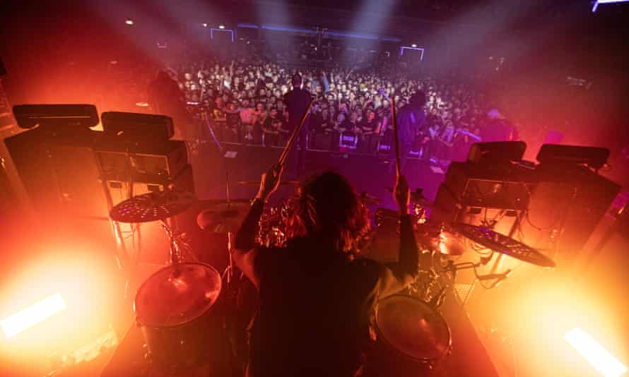 Sydney metalcore band Northlane. L -R Jon Deiley, Marcus Bridge, Nic Pettersen, Alex Milovic, Josh Smith photo was taken at: Electric Brixton, London on December 1, 2019.
