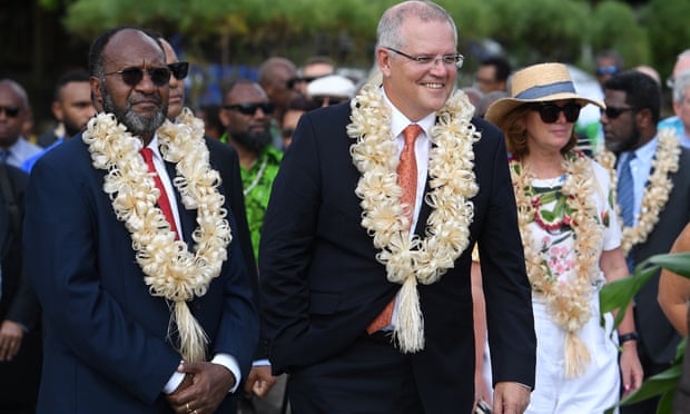 The Australian prime minister, Scott Morrison, and Vanuatu’s prime minister, Charlot Salwai Tabimasmas