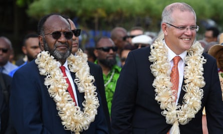 The prime minister of Vanuatu Charlot Salwai (left) with Australian prime minister Scott Morrison in Vanuatu in 2019.