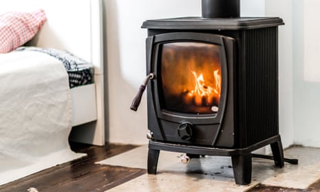 Wood-burning stove in bedroom